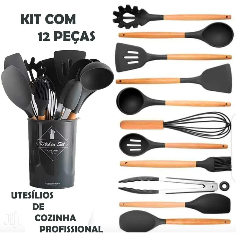 Jogo de Utensílios em Silicone UauCook® 12 peças - PIX 10% DESCONTO