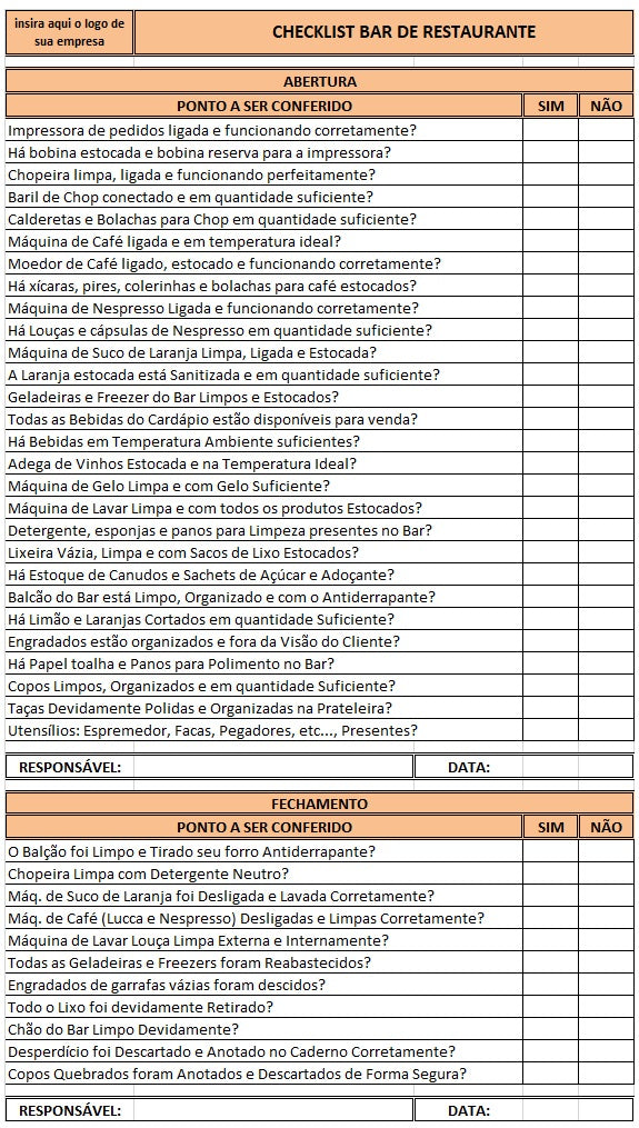 Checklist de Restaurante 2.0 - DESCONTO 10% no PIX