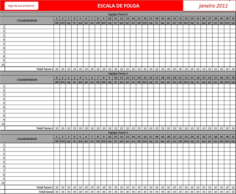 Escala de Folgas 12 em 1 - DESCONTO 10% no PIX